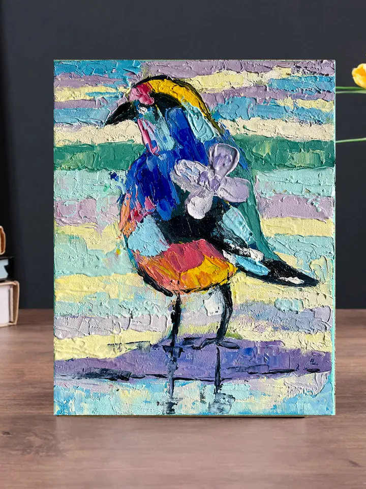 Seagull painting, Original bird oil painting on canvas, Wildlife wall art, Small animal artwork