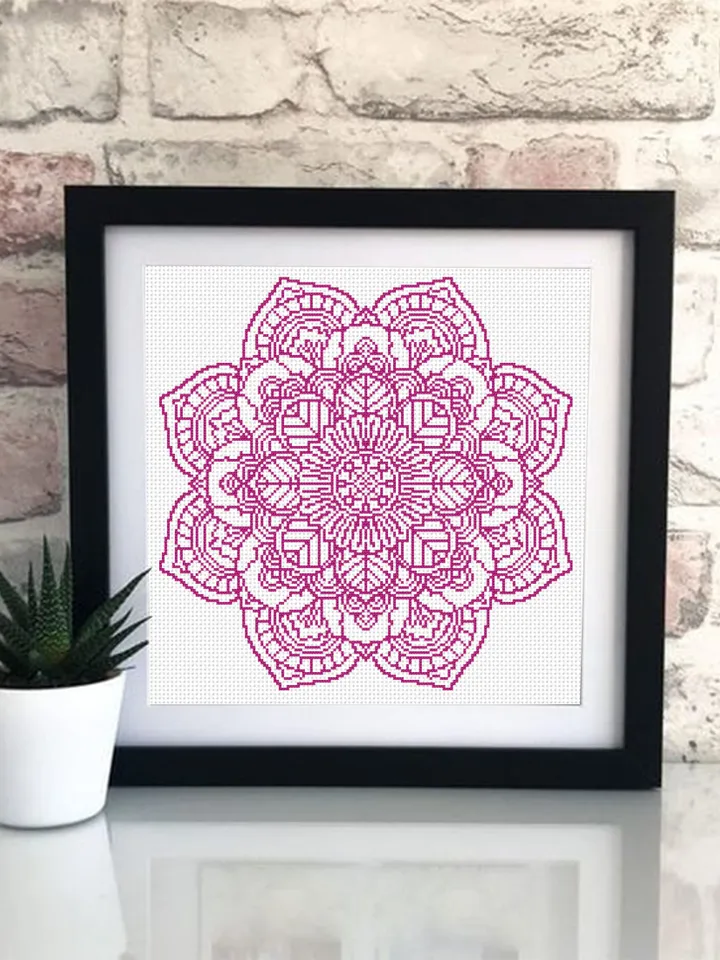 Lotus flower cross stitch pattern download PDF, Set Lotus mandala cross stitch chart, Mandala pattern PDF, Floral ornament cross stitch #S31