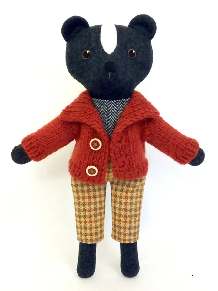 Skunk boy, handmade plush animal toy, wool stuffed skunk doll