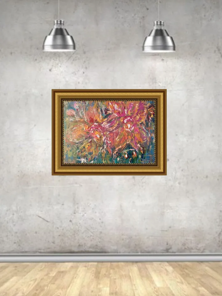 Orange orchids oil painting,original impasto impressionistic style oil heavy textured painting on stretched canvas,flowers canvas art.