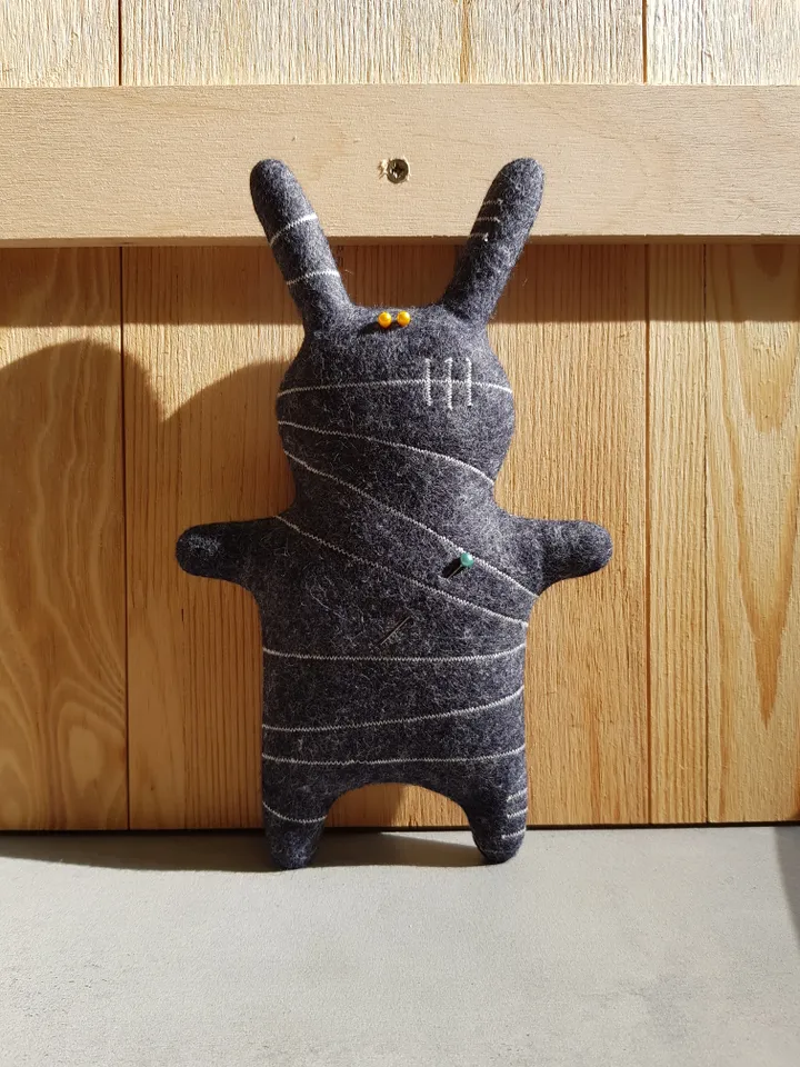 Halloween Doll sewing pattern PDF, Rabbit Mummy, digital tutorial in english, Felt animal diy