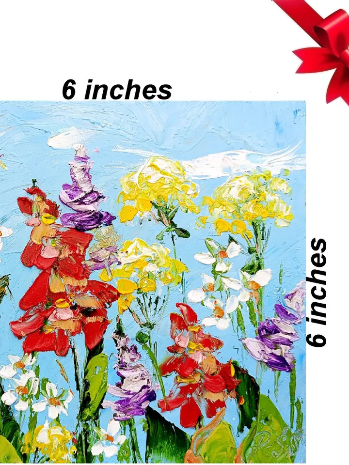 Wildflower Painting Flower Daisy Original Art 6x6” Floral hand-painted Mini Landscape Art Small Unique Art Decor by ArtProkopaloSv