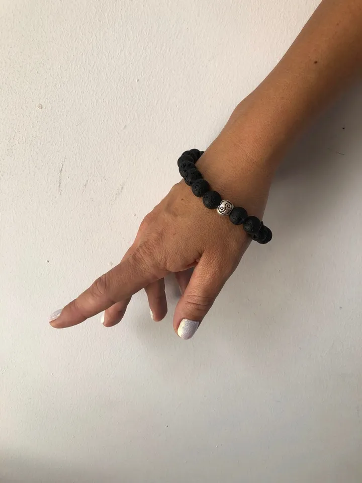 Lava Stone Bali Spiritual Ying Yang Bracelet Handmade | Genuine Lava Stone Black Oriental Bracelet Woman | Gemstone Women Sacred Bracelet