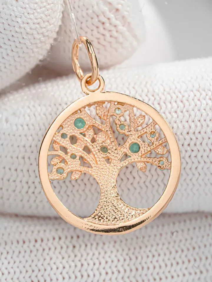 Pendant silver 925 on the neck, gold plated 585, tree of life, with paraiba stone