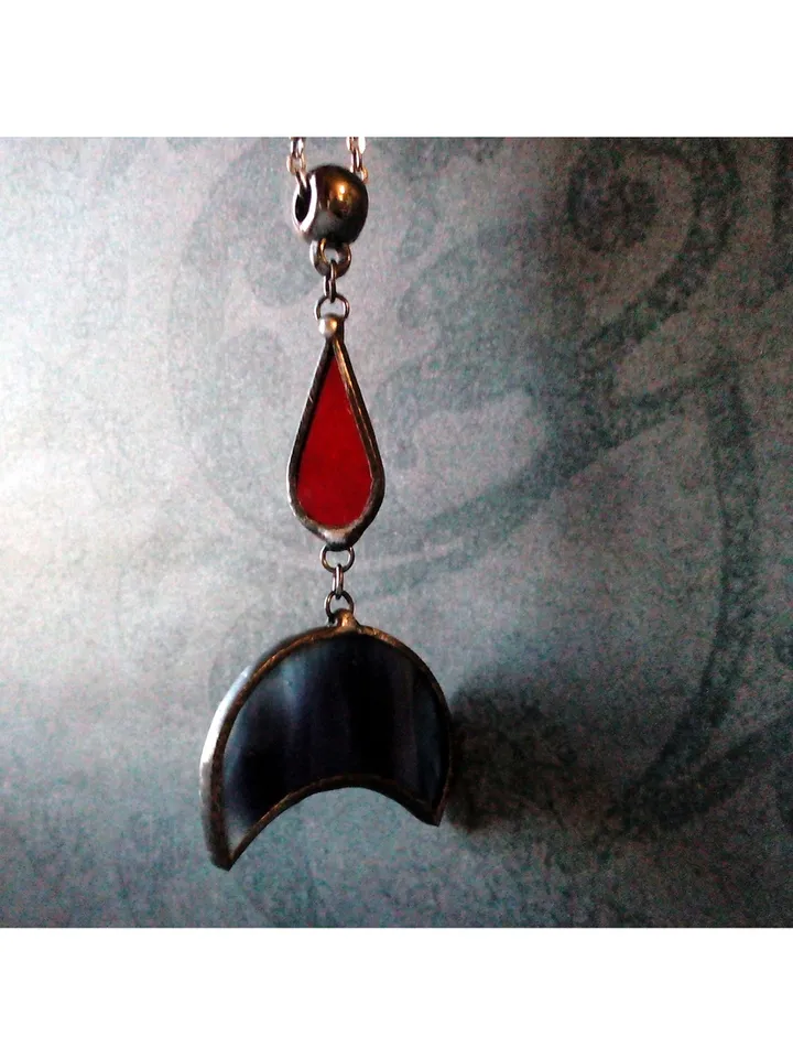 Mirror crescent necklace, blood moon necklace, black lilith, soldered crescent, Halloween moon, witchy aesthetic