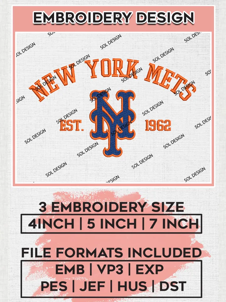 MLB New York Mets Team Est Logo Embroidery Design, MLB Team Embroidery files, New York Mets Baseball Team, Mets Team, Digital Download
