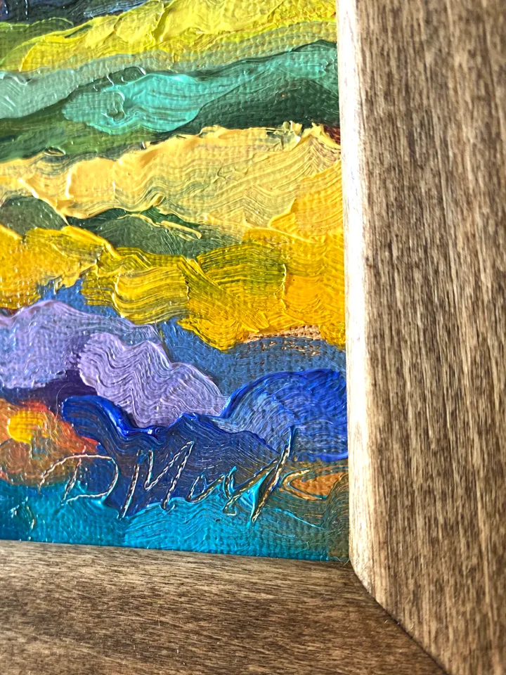Lavender Fields Painting Tuscany Original Art Landscape Oil Painting Impasto Small Artwork 6x6 Tuscan Serenity Painting Wild Flowers