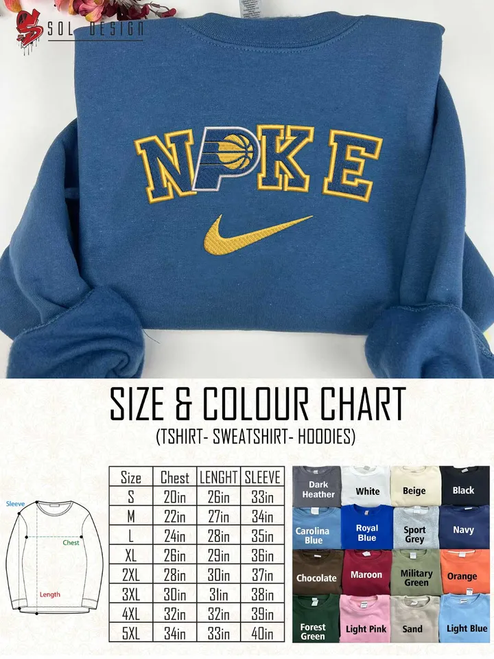 Ni.kee Indiana Pacers Team Embroidered Sweatshirt, NBA Pacers Team Embroidered T Shirt, NBA Team Embroidered Sweater, NBA Indiana Pacers Shirt, Basketball Team Embroidered Hoodie