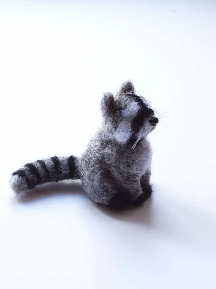 Needle felted raccoon miniature