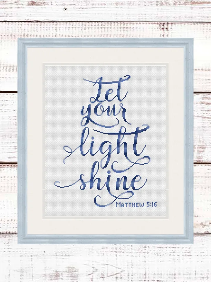 Matthew 5:16 "Let your light shine" Bible cross stitch pattern, Bible verse cross stitch pattern, Religious catholic