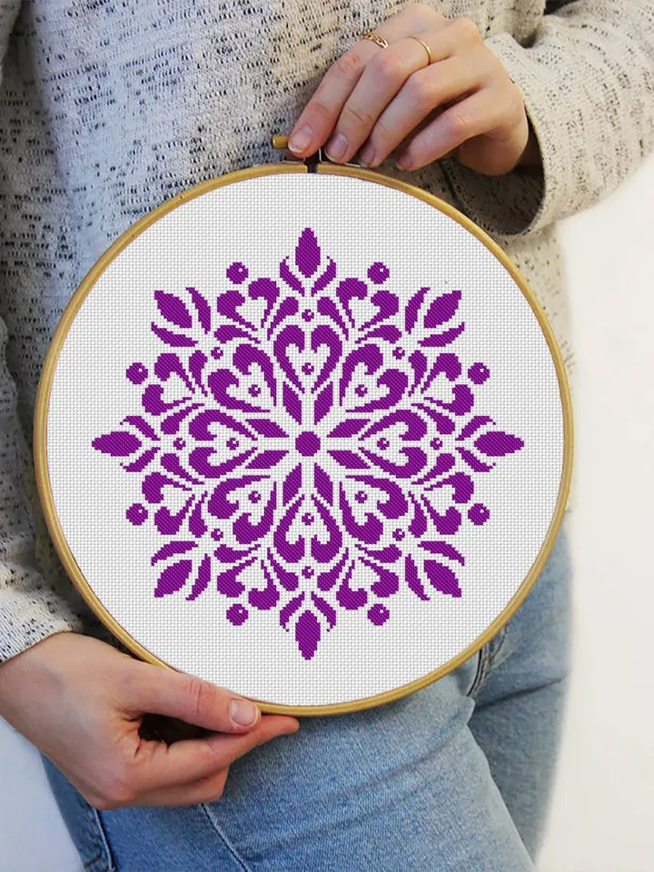Easy mandala cross stitch pattern download PDF Monochrome geometric pattern digital PDF Quick cross stitch chart Modern beginner stitch #M56