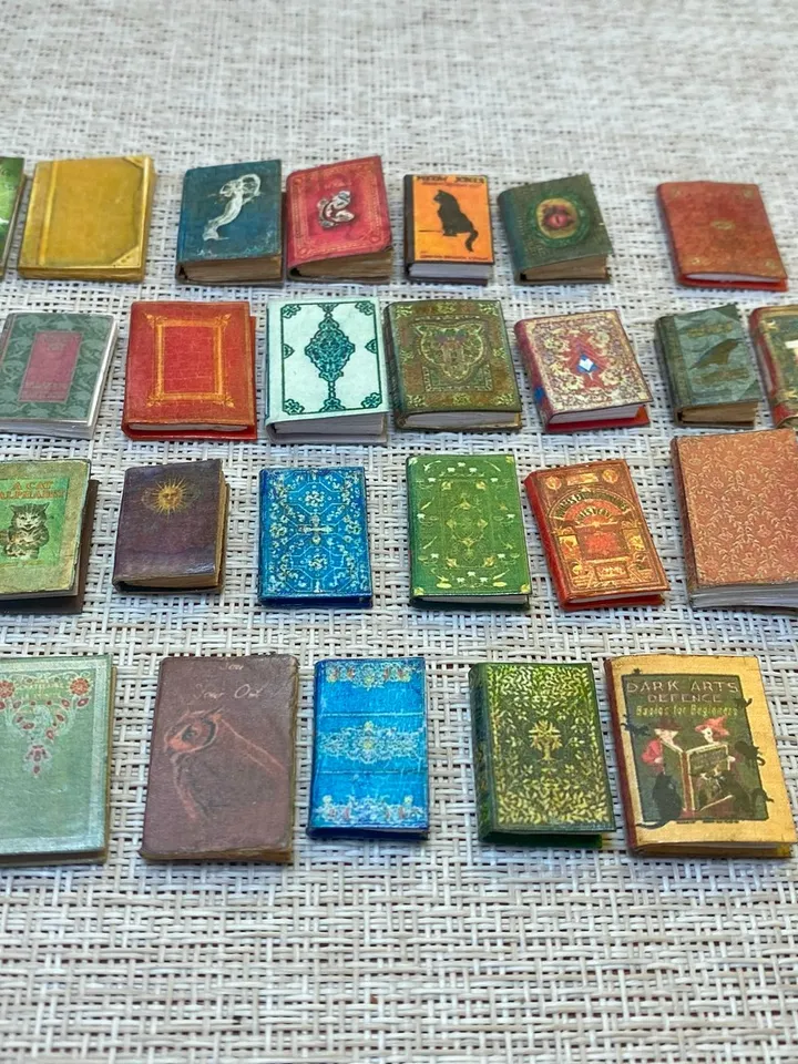 A set of books for filling bookcases in scale 1:12. Imitation books. Handmade. Dollhouse miniature. 30 books.