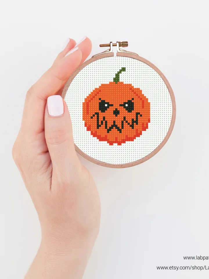 Bundle 10 mini pumpkin Cross stitch patterns, Halloween, Trick or Treat, beginner counted, modern chart, gift DIY, embroidery, instant PDF