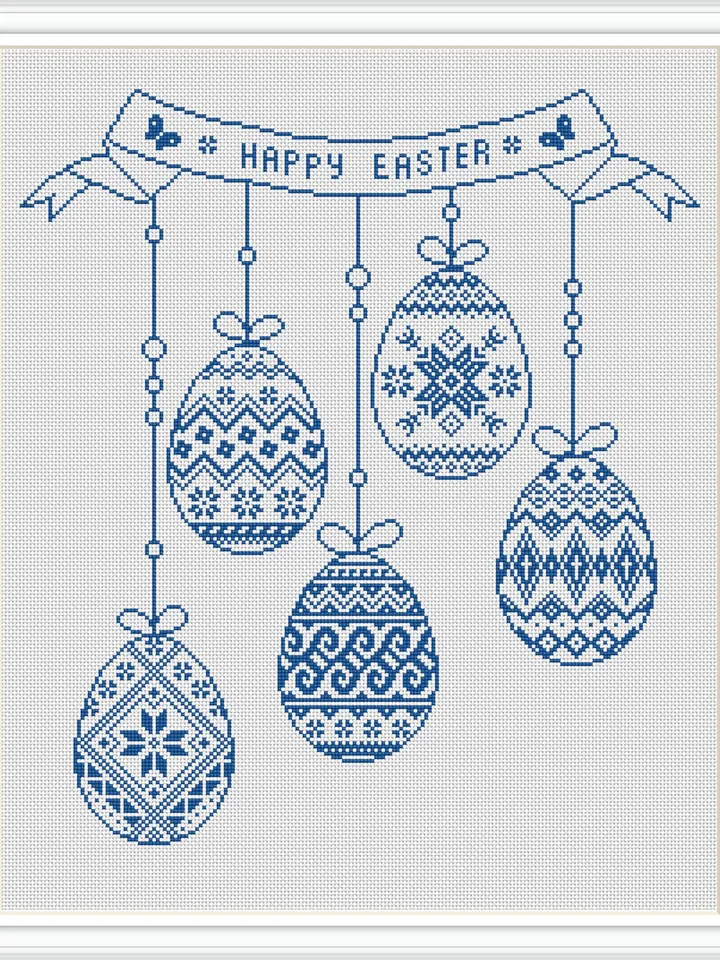 Easter eggs cross stitch pattern PDF download Monochrome sampler cross stitch chart for beginner, Happy Easter pattern digital PDF #T44