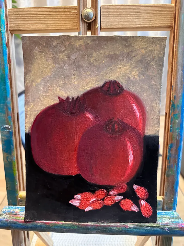 Oil Painting Pomegranates Still Life Fruit Food Cardboard 24cm x 18cm 9 inches x 7 inches Modern Art Wall Decor