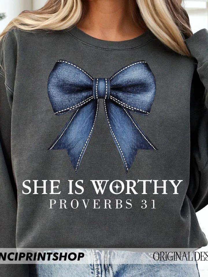 She is Worthy Bow PNG, Women's Christian png, Christian Coquette Designs, Trendy Christian Shirt Ideas, Christian Shirt png, Girly Faith png