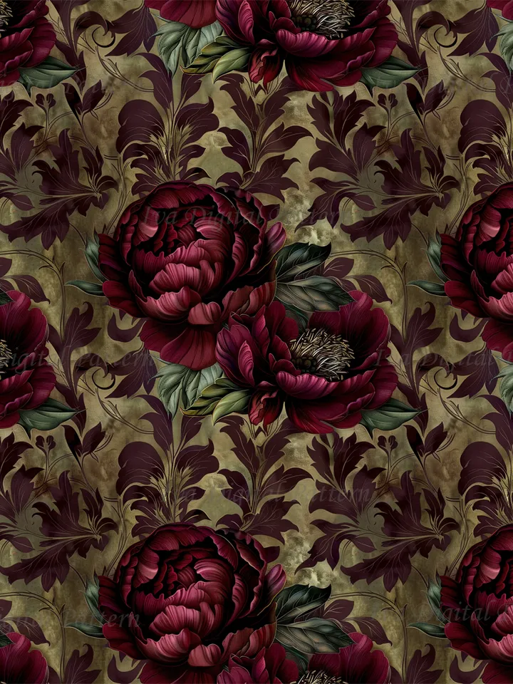 Vintage Gothic seamless pattern, repeating red peony flowers ,dark abstract floral pattern, style renaissance, digital paper, commercial use