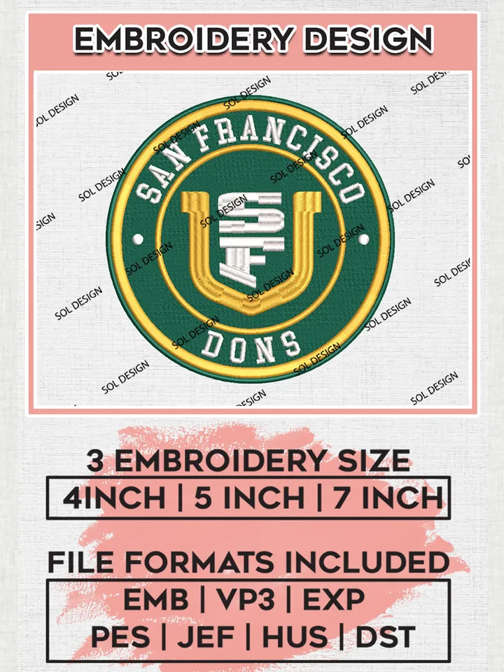 NCAA San Francisco Dons Round Logo Embroidery, NCAA San Francisco Dons Embroidery Design files, NCAA Teams, NCAA Machine embroidery designs, Digital Download