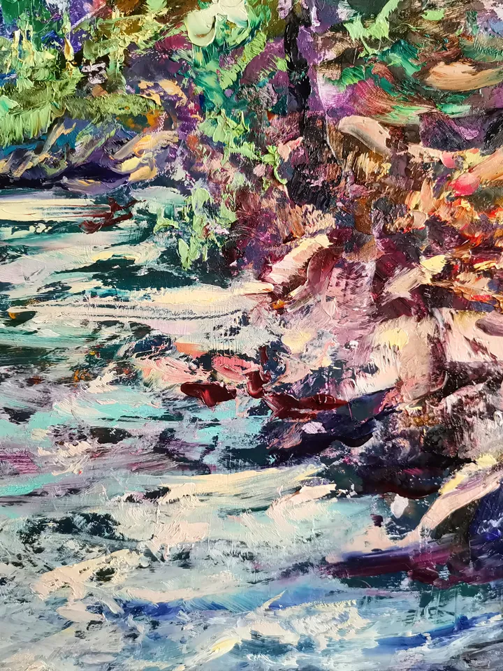 Forest Mountains River Impasto Painting Original Oil Art Artist Svinar Oksana
