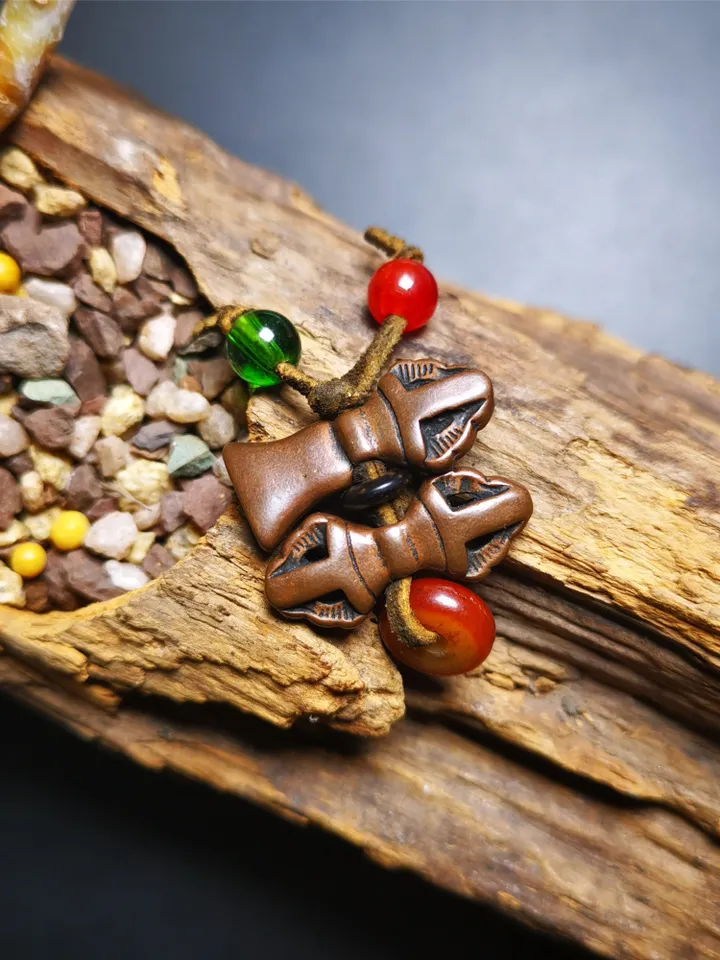 Gandhanra Antique Tibetan Amulet,Mini Vajra and Bell Bead Counters for Mala Bracelet,Prayer Bead,Made of Red Copper