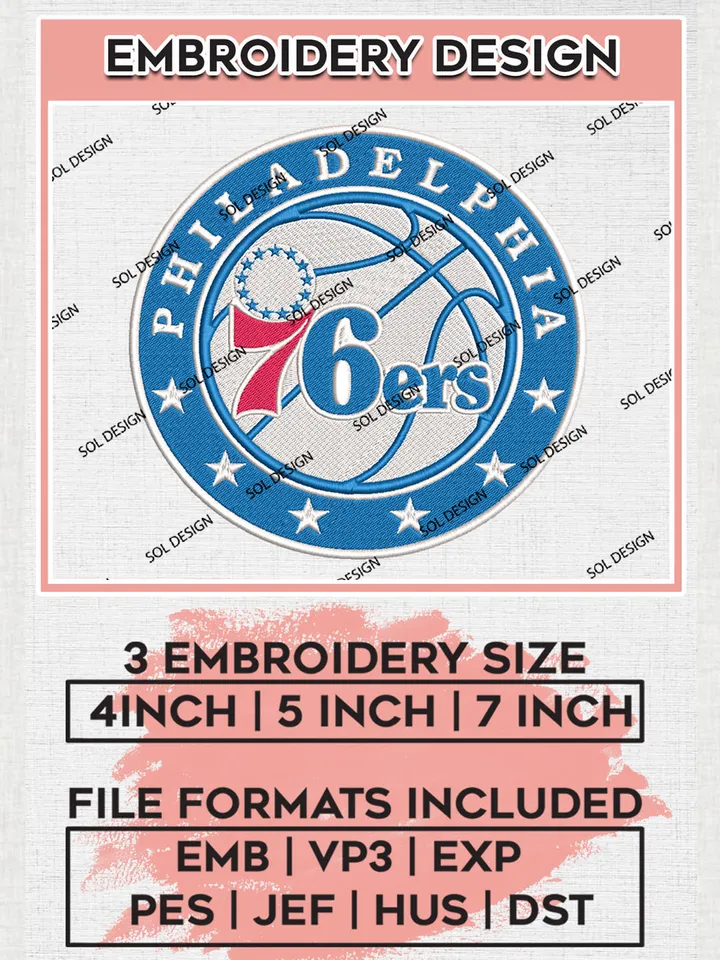 NBA Philadelphia 76ers Logo Embroidery Design, NBA Philadelphia 76ers Machine Embroidery Files, NBA Machine Embroidery Design, Machine Embroidery Design, Digital Download