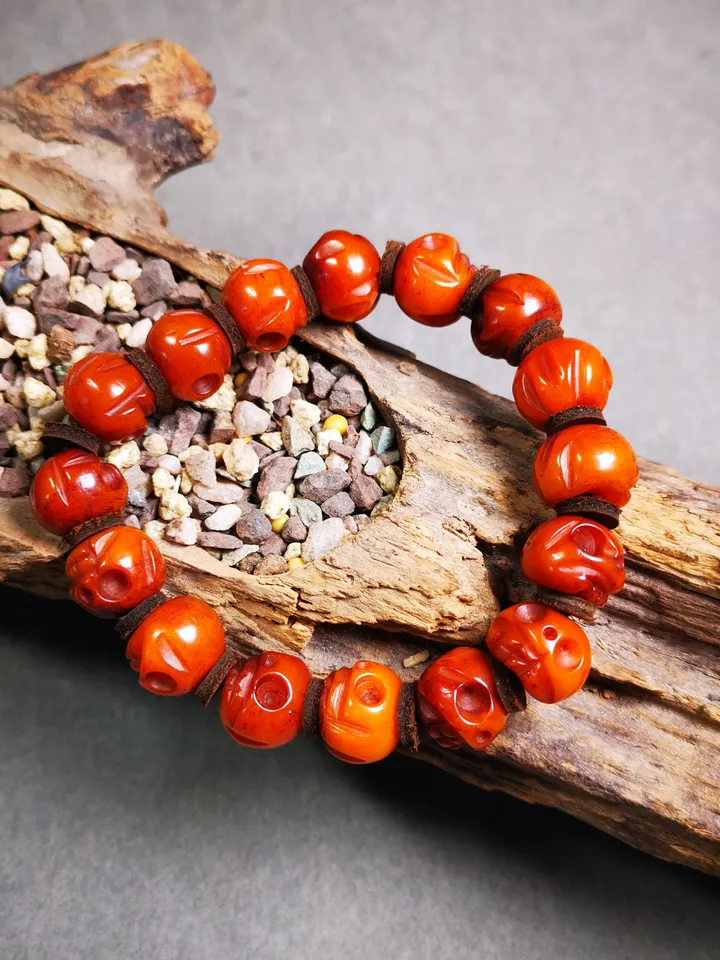 Hand-carved Tibetan Yak Bone Mala Beads Bracelet,Chitipati,Shmashana Adhipati,Amulet Bracelet,for Meditation and Prayer