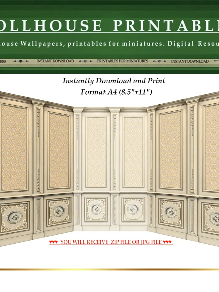 Wallpapers- Set 7-v2 | Printables for Dollhouses and Unique Miniature Projects | Digital Downloads | in Scale 1/12th