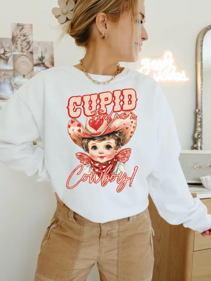 Cupid Find Me a Cowboy PNG, Western Valentines png, Valentines Cowboy png, Valentines png, Vintage Cowboy png, Cowgirl png, Western png