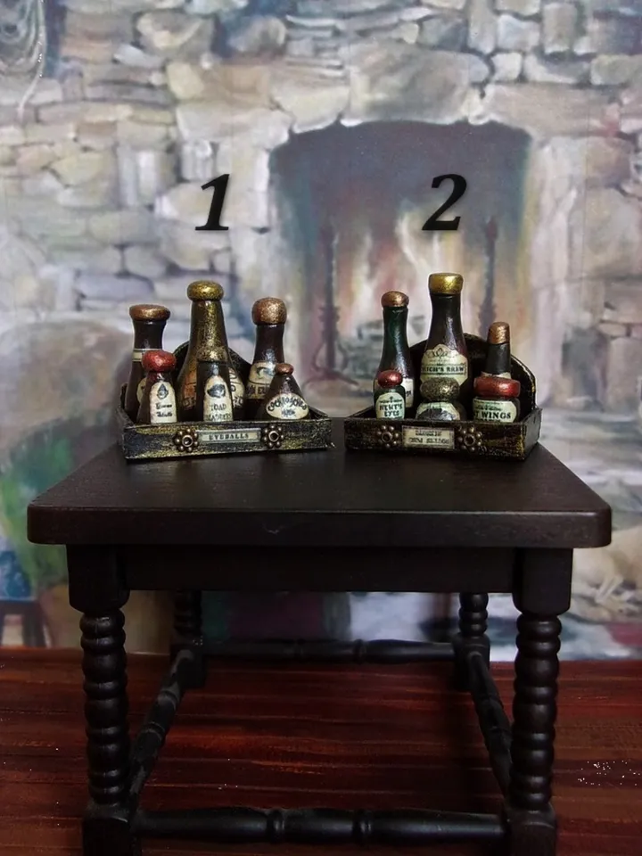 A set of bottles in a box.Bottles with poisons. Dollhouse accessories.1:12 scale.