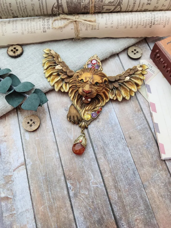 Saint Mark Lion brooch, Lion of Venice brooch, Winged Lion Jewelry, Lion brooch
