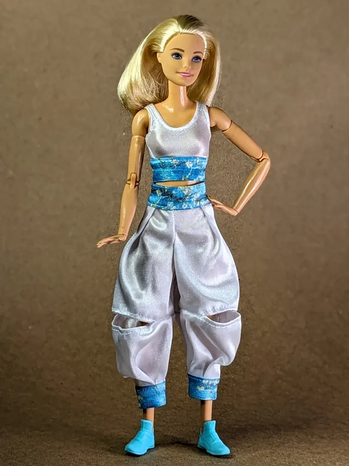 Handmade white & blue floral print sports set for 1/6 scale fashion female dolls