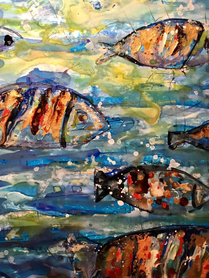 The undersea harmony,poster from original mix media artwork on yupo paper,alcohol inks,watercolor,glass paints ,unique handpainted artwork.