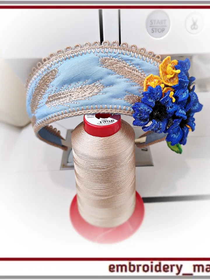In the hoop embroidery design Kokoshnik or Tiara and 3D flowers