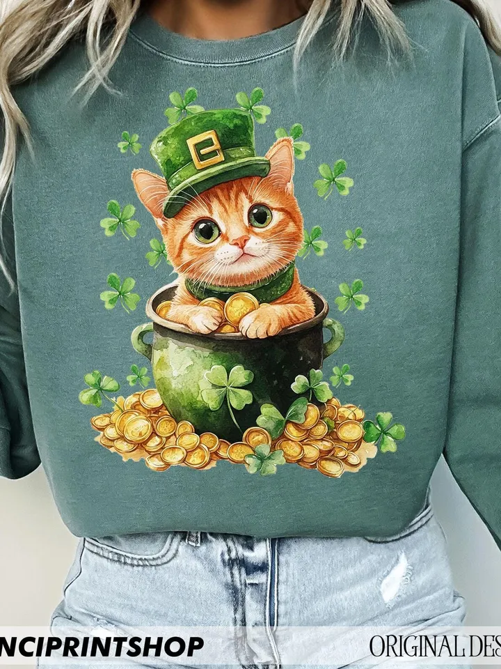 Cute St Patrick's Day Png, St Patrick's Cat png, St Patricks Day Cat Lover Png, Shamrock png, St Patrick's Day png, Cat Lover png, Irish png