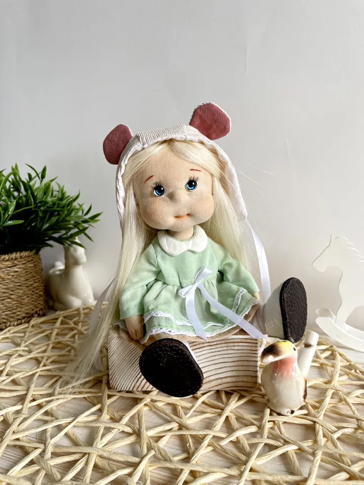 Handmade Textile Doll Waldorf Style Collectible Art Doll Heirloom Gift (20cm) Birthday Gift for Girl