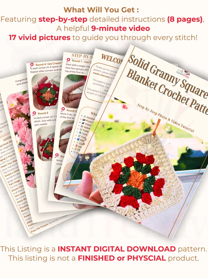 Solid Granny Square Baby Blanket Crochet Pattern - Beginner Crochet Coaster Pattern - Quick and Easy PDF Guide