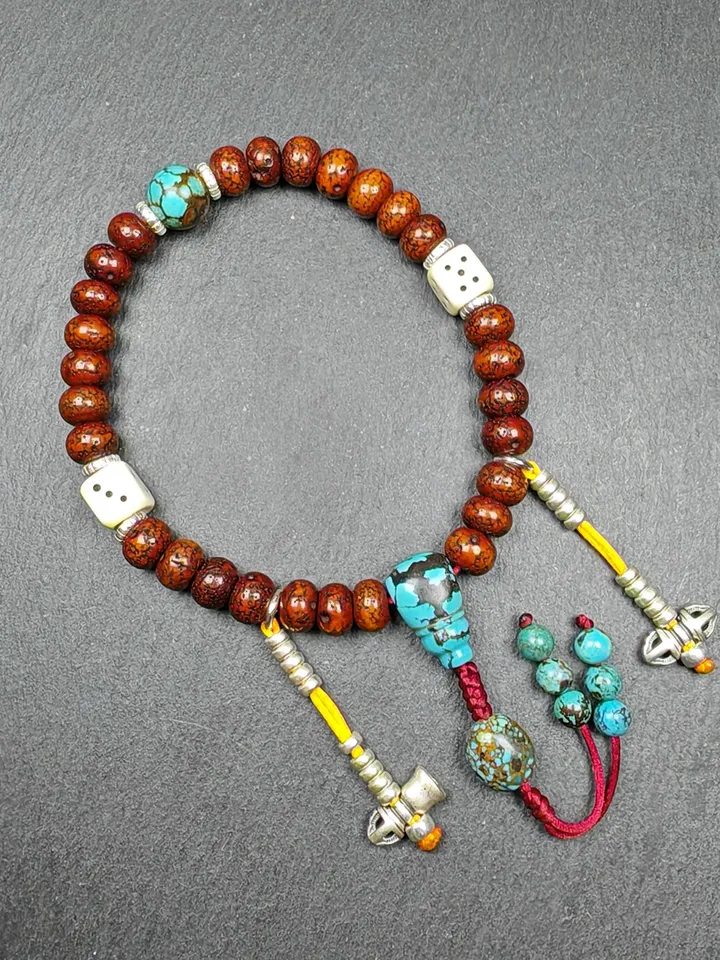 Gandhanra Authentic Tibetan Handhold Wrist Mala - 10mm Old Lotus Seed Beads Bracelet - Best Portable Buddhist Prayer Beads for Meditation
