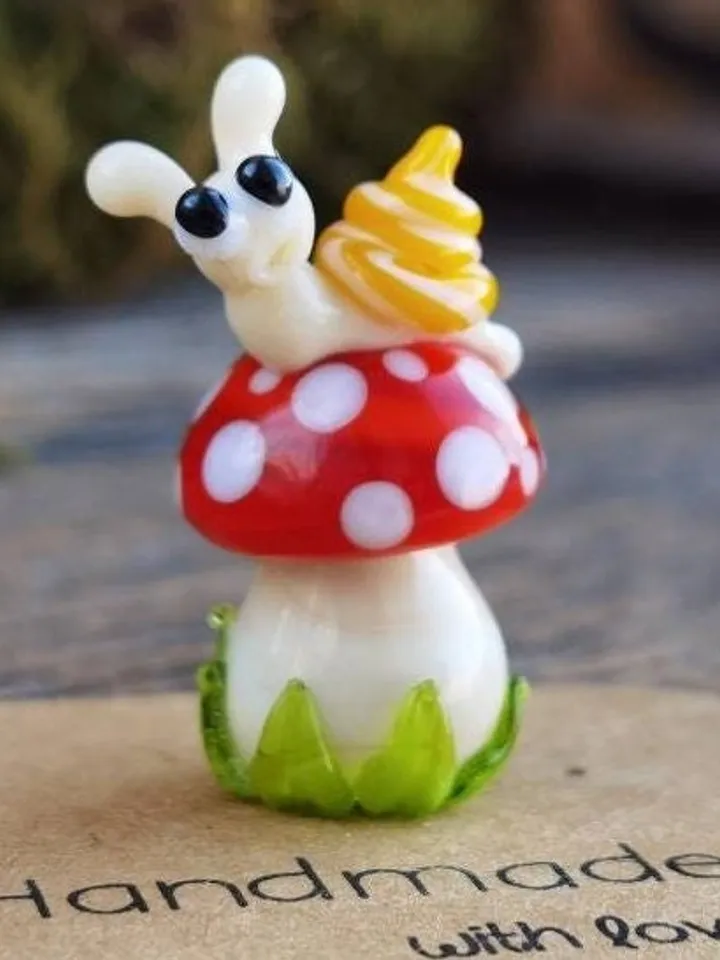 Mushroom ornament glass mushroom miniature , glass toadstools for terrarium decoration mini gardens or lampwork beads Mushroom figurine