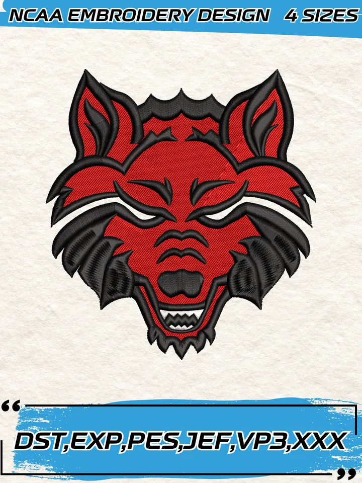 Arkansas State Red Wolves Logos Embroidery Designs,NCAA Logo Embroidery Design,Machine Embroidery Design File,4 Sizes, Digital Download
