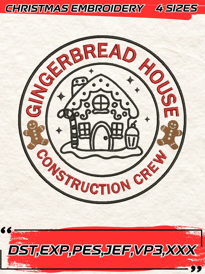 Gingerbread House Embroidery Design,Christmas Embroidery Design,4 Sizes, Digital Download
