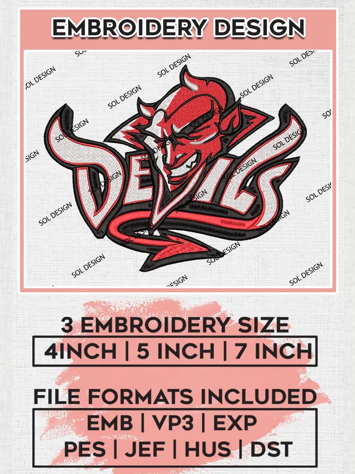 New Jersey Devils Logo Machine Embroidery Files, NHL New Jersey Devils Team Embroidery Designs, NHL Teams, 3 sizes, MLB Machine embroidery designs, Digital Download