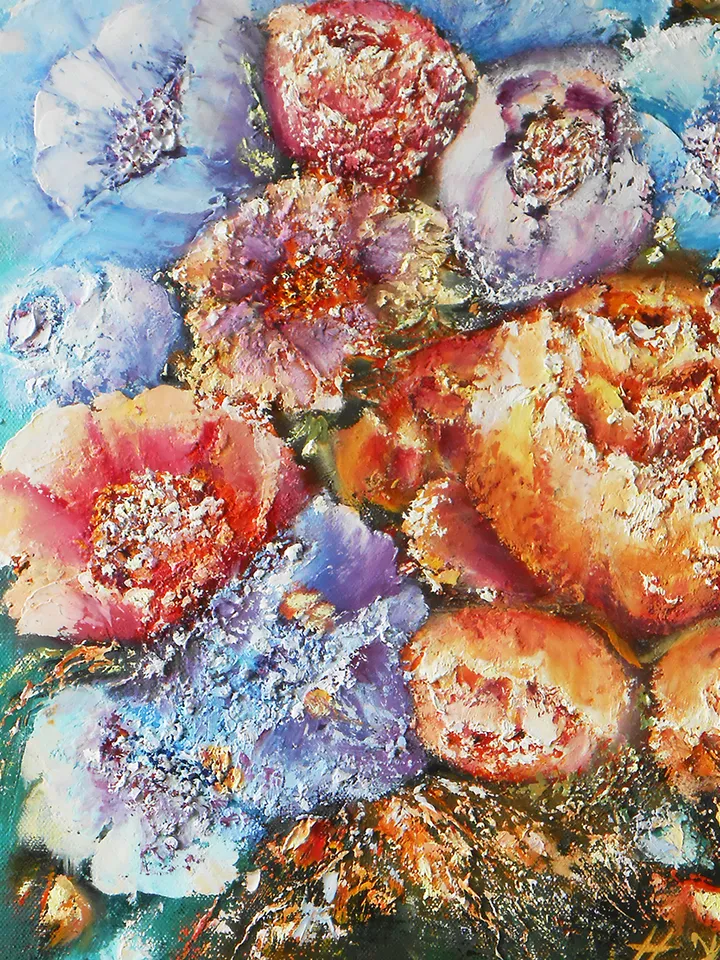 Textured Flower Paintings, Textured Flower Art on Canvas