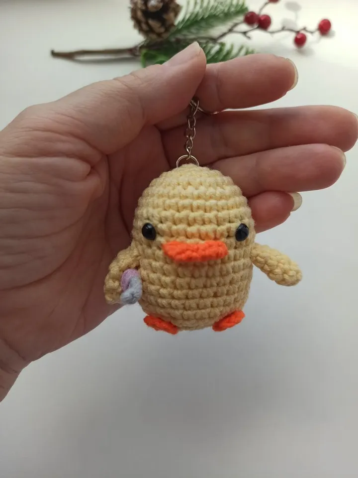 Crochet keychain duckling with a knife,cute bag charm,car accessories for women