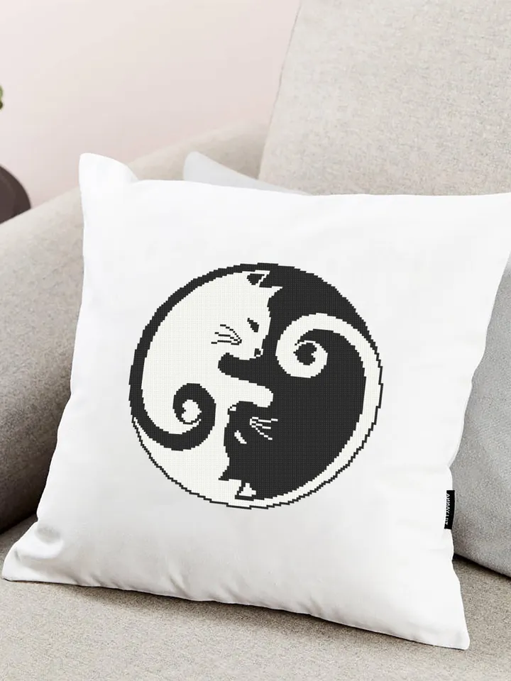 Yin Yang cat cross stitch pattern download PDF, Mandala cat embroidery PDF, Yin and yang cross stitch chart, Quick cross stitch sampler #M89
