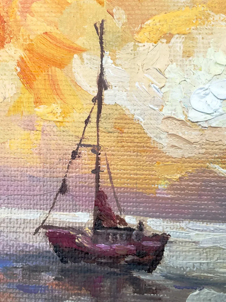 Lighthouse at Sunset โ Original Oil Painting, 12x12 Inches, Coastal Wall Art, Nautical Seascape, Ocean Home Decor