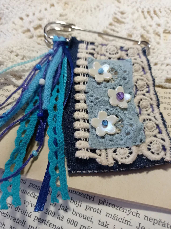 Handmade Denim Kilt Pin Brooch