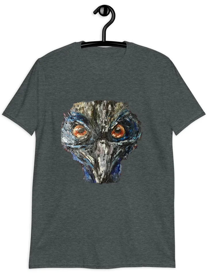 Cassowary bird short-Sleeve Unisex T-Shirt made with my original mix media painting,unique wearable gift for animal lovers.