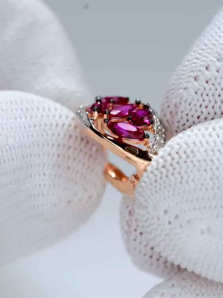 Earrings Silver gold plated 925 assay value with corundum ruby