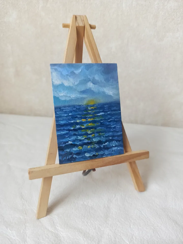 Original oil painting ACEO, Seascape #2, Miniature painting 2,5x3,5 in