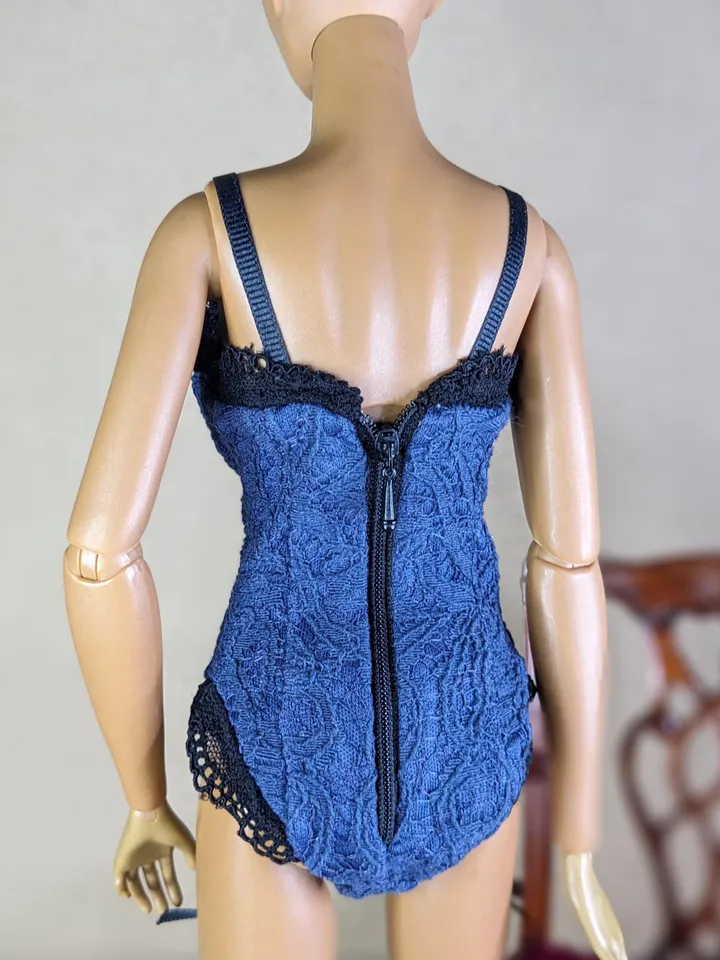 Handmade blue & black lingerie set for 16-inch Fashion Royalty dolls (FR16)